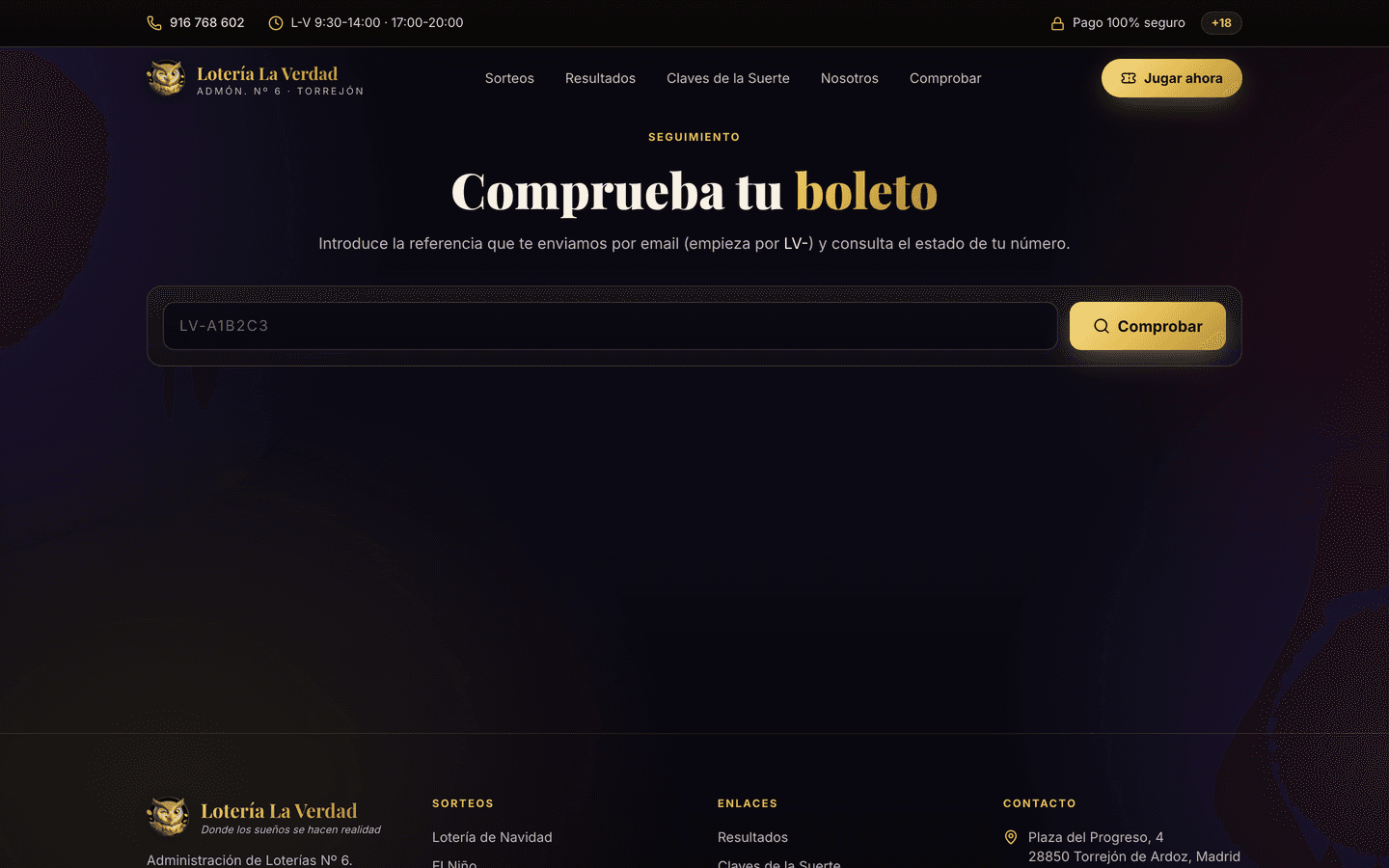 Página para comprobar un boleto